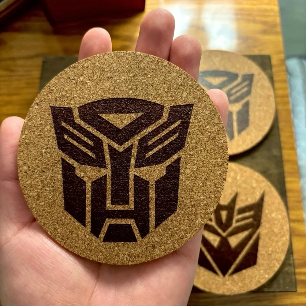 Transformers 2 Autobot & 2 Decepticon Laser Engraved Cork Coasters